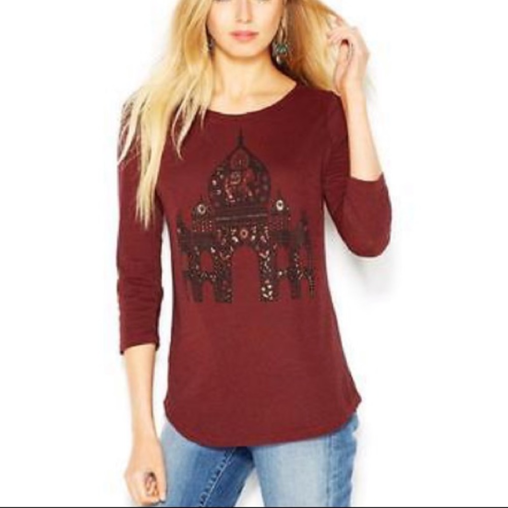 Lucky Brand Gold Foil Graphic Tee 3/4 Sleeve M